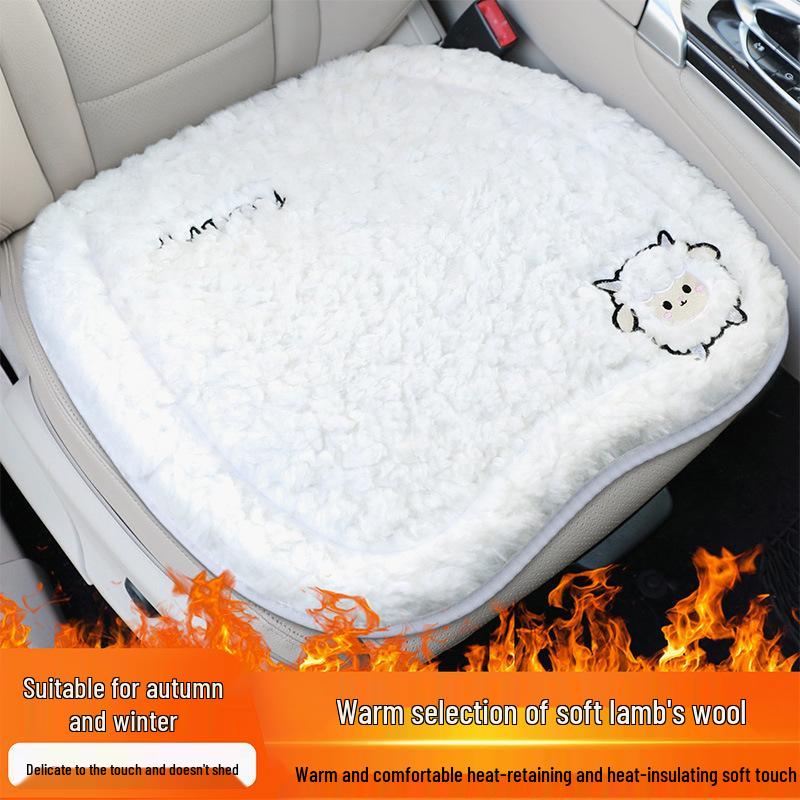 Women's Cute Cartoon Plush Winter 3-Piece Car Seat Cushion Set for Five-Seat Vehicles