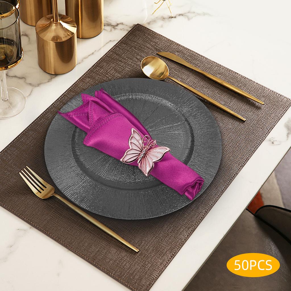 50-Pack Black Disposable Charger Plates, 13-Inch Round Plastic Tray for Wedding Party Catering, Dessert Plates Set for Events