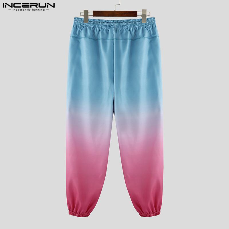 INCERUN Men Drawstring Elastic Waist Gradient Casual Long Harem Pants Trousers