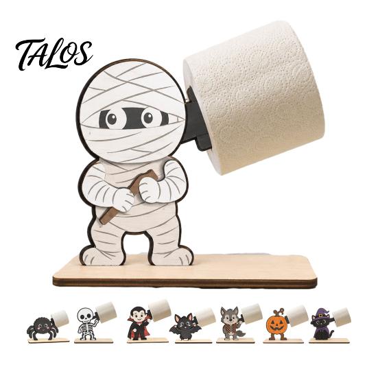 Gatto Nero Regalo di Festa 2 Pezzi Portasciugamani di Carta di Halloween, Dispenser Rotolo da Tavolo Animale Cartone Animato, Supporto in Legno per Asciugamani di Carta da Banco per