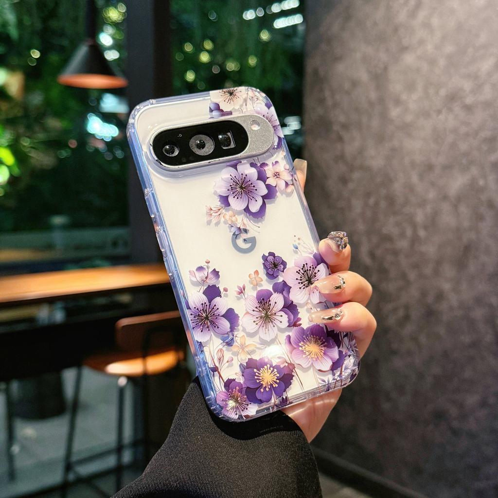 Serect Garden Flower Series Colorful Phone Case For Google Pixel 10 9 9A Pro XL Hard Acrylic Clear Protective Back Cover Bumper