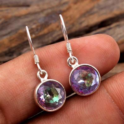 Mystischer Topas, Citrin, blauer Topas, handgefertigter Ohrring, 100 % 925er Sterlingsilber, edler Schmuck