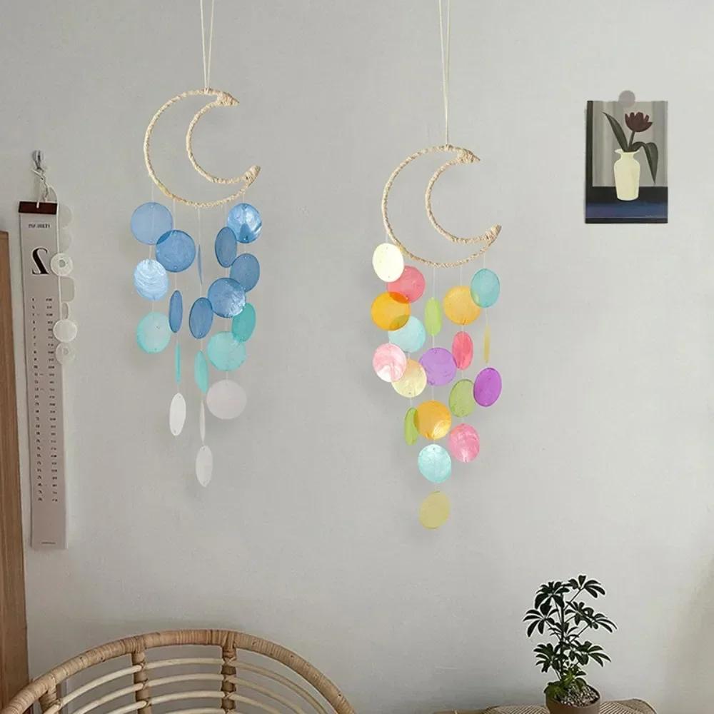 Hanging Shell Moon Wind Chimes Natural Shell Circle Shell Dream Catchers With Crisp Ringtones Home Decoration Shell Pendant