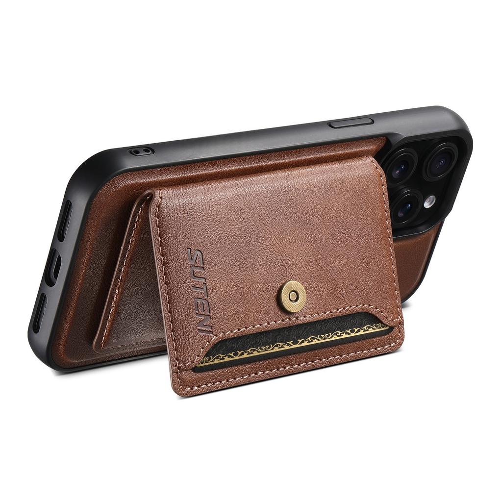 SUTENI M4 Husă Magnetică pentru iPhone 15 Pro cu Suport pentru Card Acoperire Spate din Piele cu Textură de Piele de Vacă
