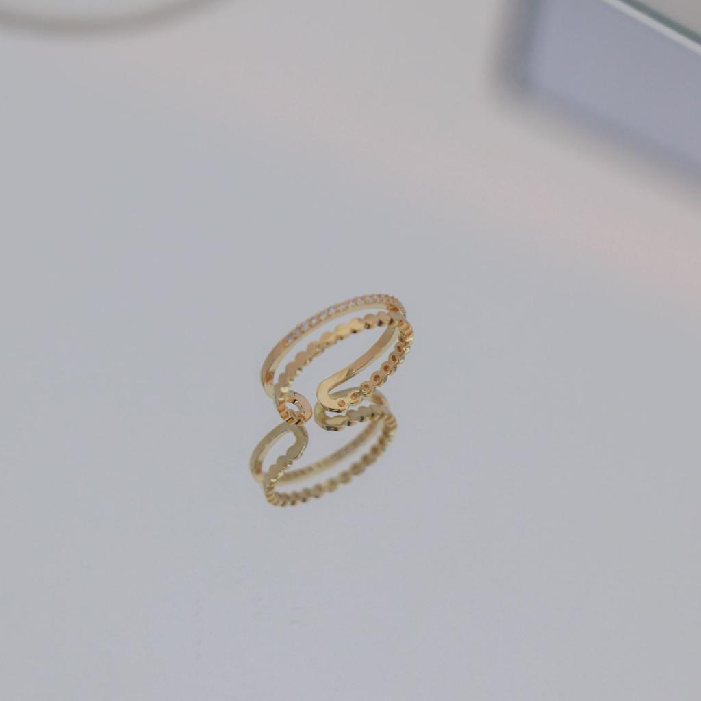 Double-layer Zircon Ring for Women's Simple and Advanced Sense, New Versatile Cold Wind Honeycomb Fashionable Opening Adjustable Ring