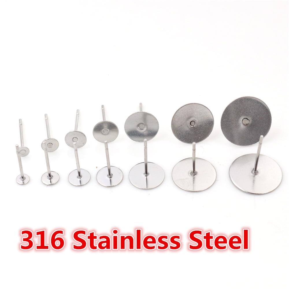 Ne se décolore pas 100 pièces/lot Clous d'oreilles vierges en acier inoxydable Adaptés pour supports de cabochon et camée de 12 mm Accessoires de fabrication de bijoux DIY Fournitures