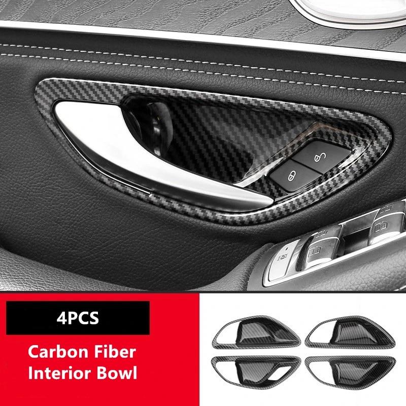 Carbon Fiber Look Car Interior Door Handle Door Bowl Cover Trim Frame For Mercedes Benz C E Class W205 W213 GLC X253
