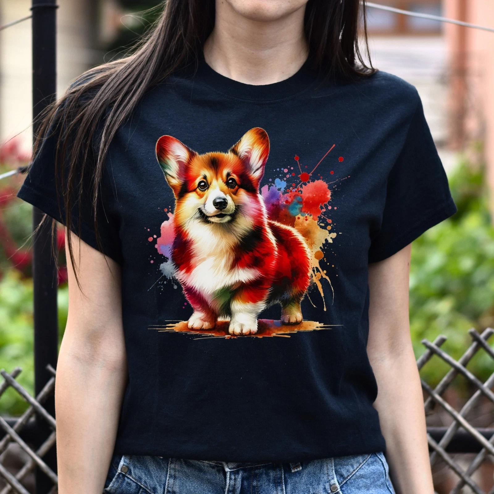Welsh Corgi Color Splash Unisex T-Shirt Black Navy Dark Heather 3XL
