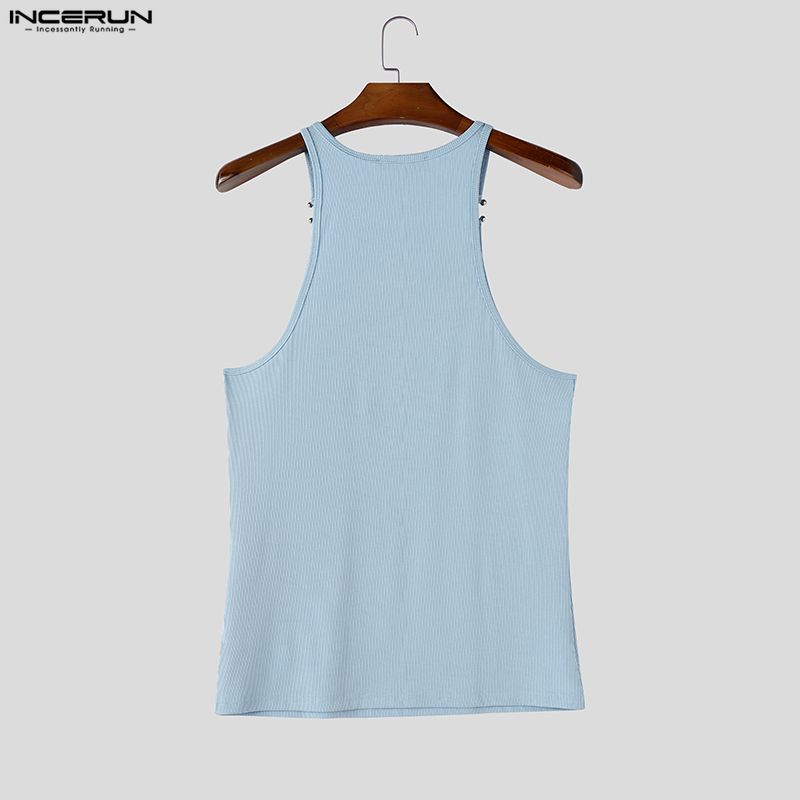 INCERUN Men Strap Sleeveless Ribbed Casual Fitted Tank Tops Sport Gym Undershirts