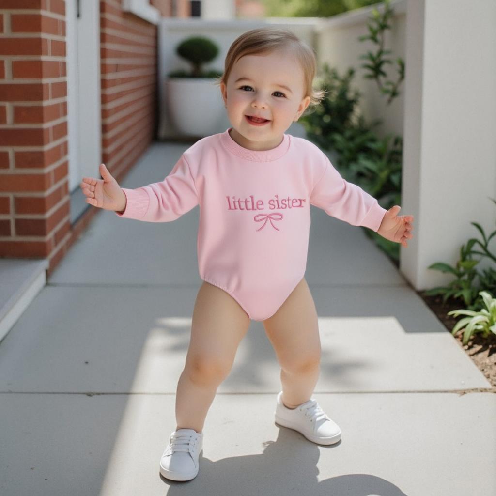 Baby Girl Romper Long Sleeve Crew Neck Bow Letter Embroidery Bodysuit Fall Outfit