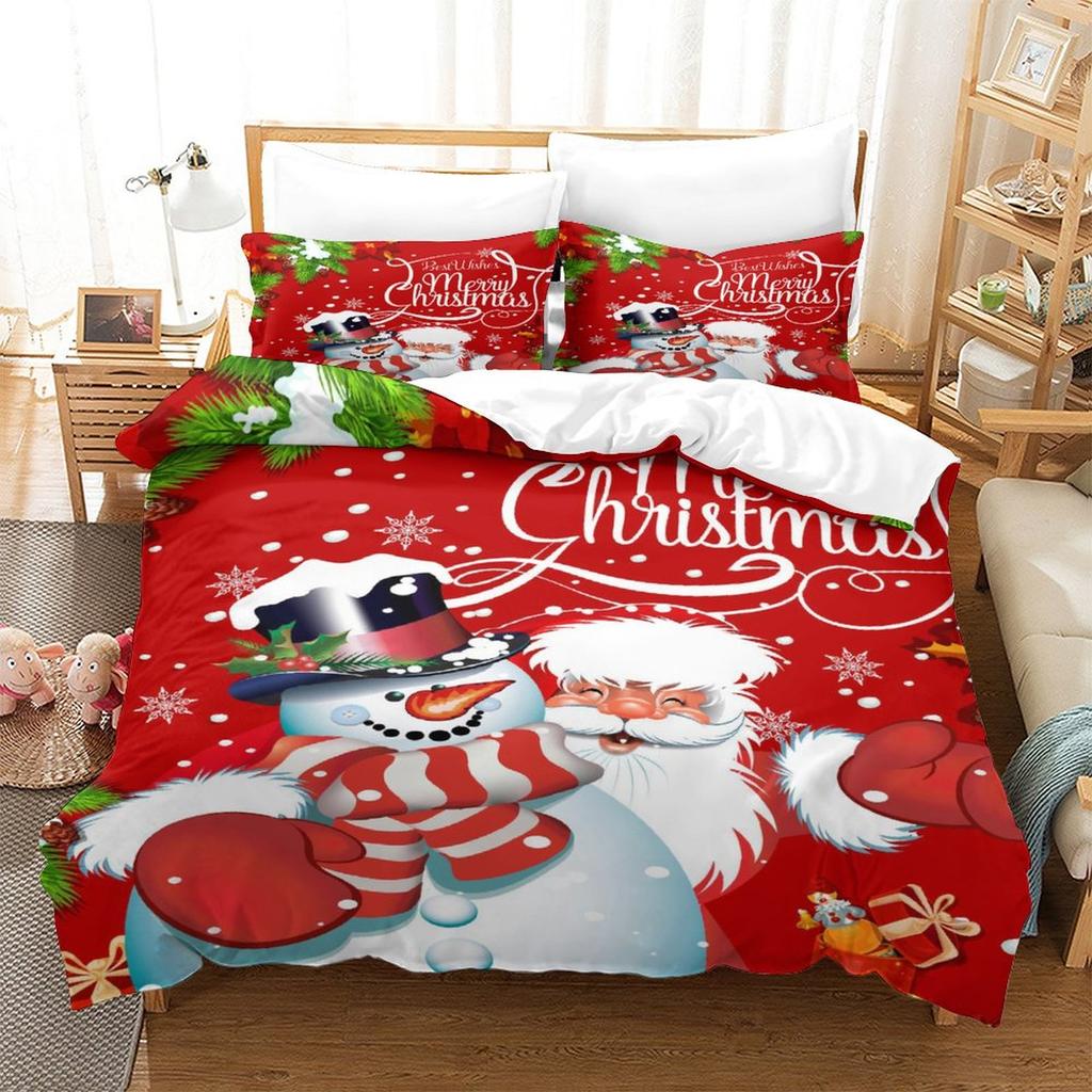 Christmas New Pattern Digital Printing Three-Piece Set 3D Three-Dimensional Polished Chemical Fiber Quilt Cover Pillowcase To Picture