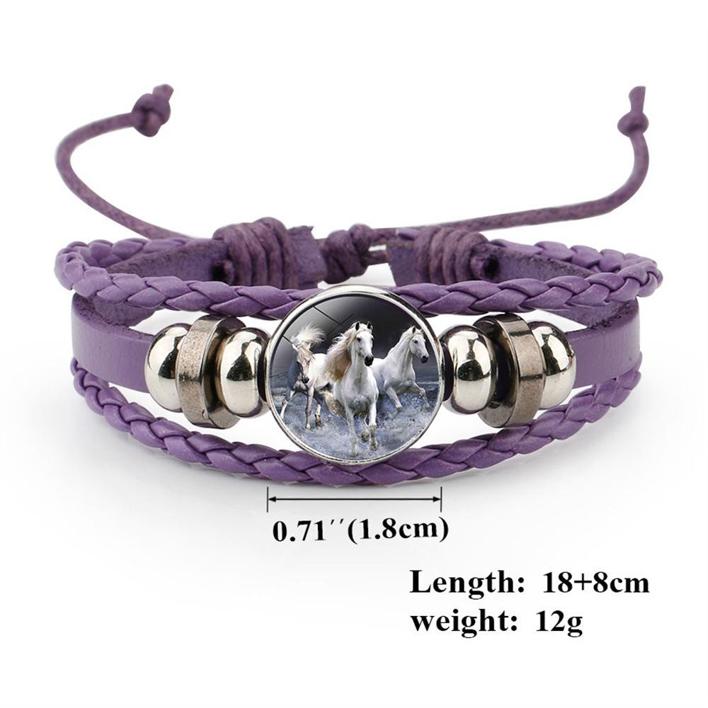 Bracciale in Pelle Intrecciata Multistrato con Motivo Animale Cavallo e Cabochon in Vetro Resina Gioielleria