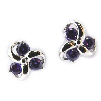 [M1745] - Amethyst 'Crystal Flowers' Silver Earrings