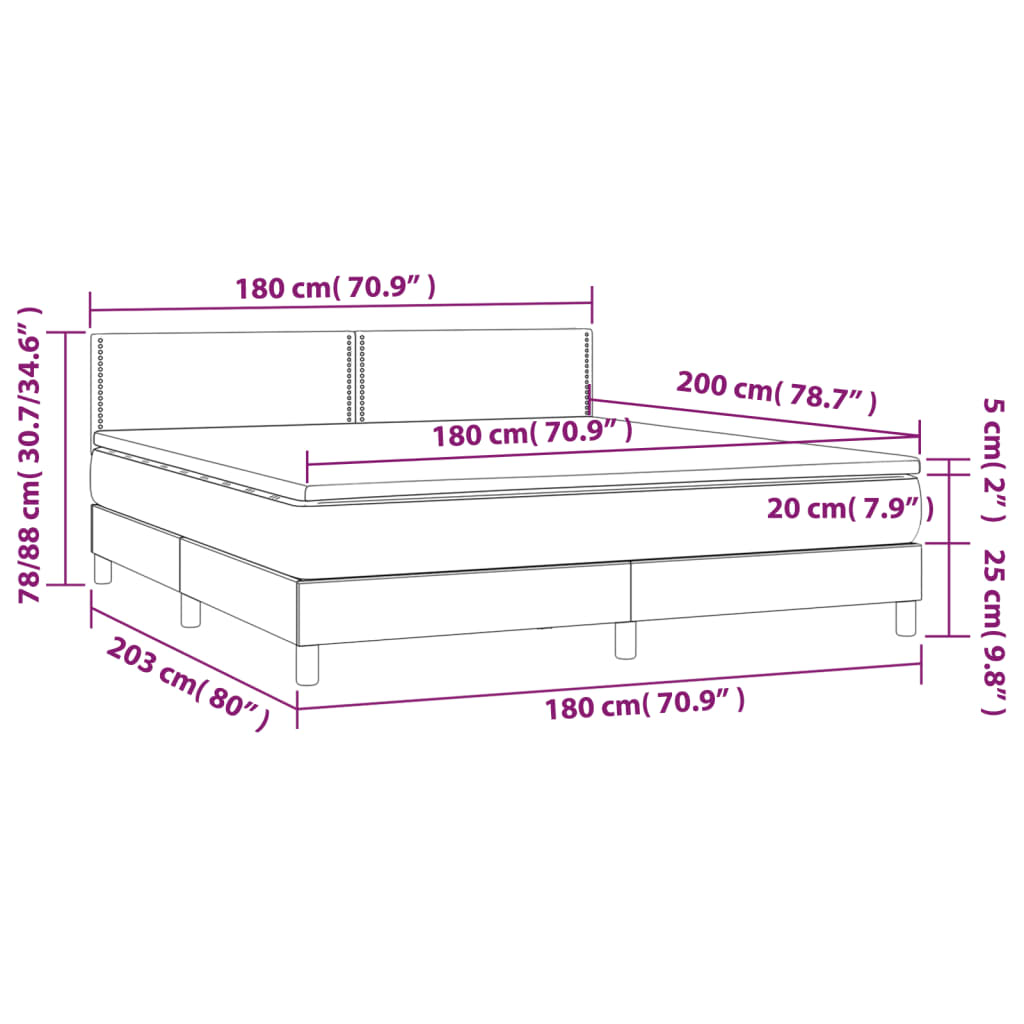 Box Spring Bed with Mattress Black 180 x 200 cm Fabric