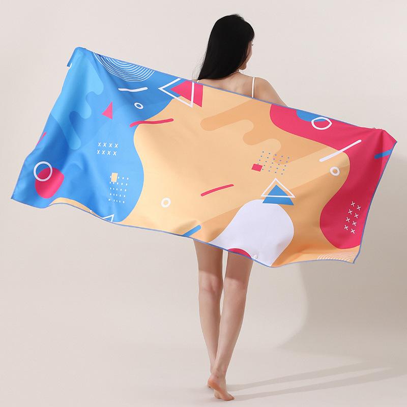 Ultra Fine Fiber Double-sided Velvet Beach Towel with Quick Drying, Absorbent Printing, Swimming Bath Towel, Beach Sunscreen