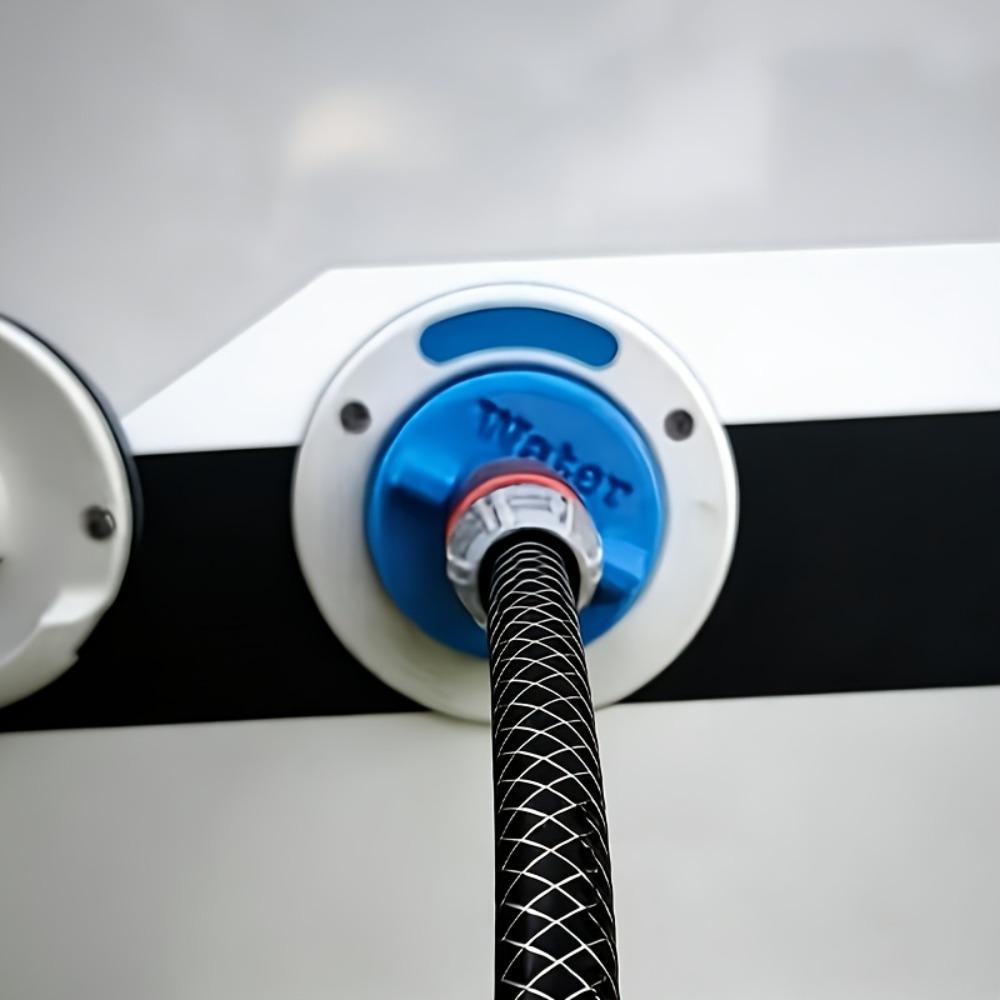 RV water tank adapter with practical water filling function, built-in quick hose connector and O-ring seal design.