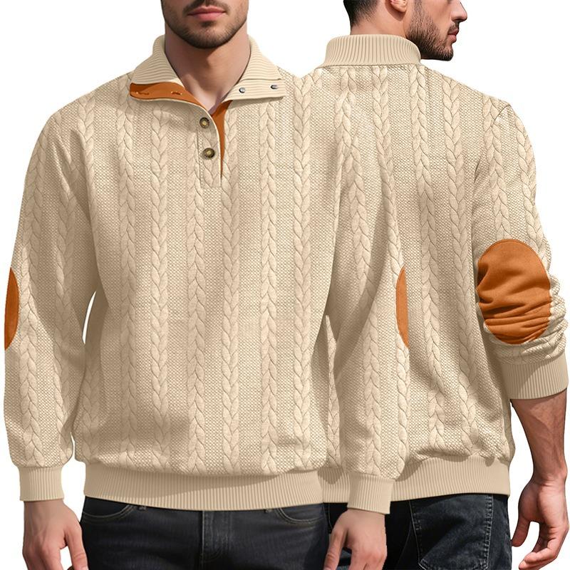 Men's jacquard embroidery Henry autumn and winter loose casual sports stand-up collar buckle trendy sweater