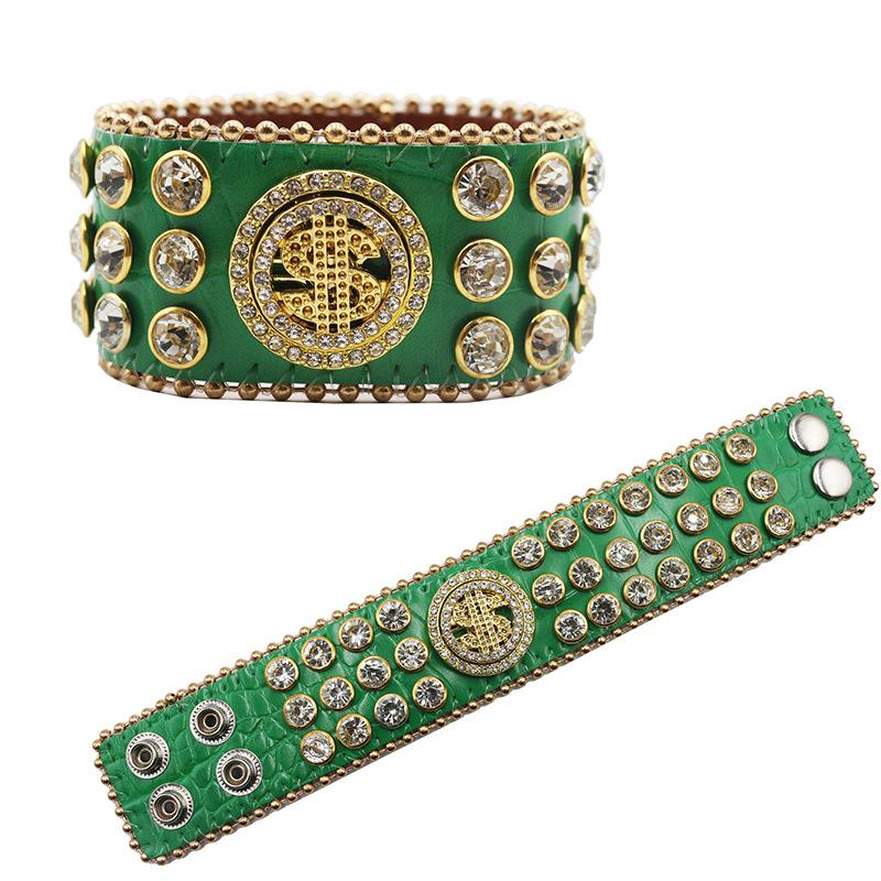 Popular European and American Luxury Rhinestone Bracelets Design Diamond-encrusted PU Leather Bracelets