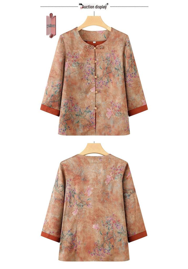 Grandma's Summer Three-Quarter Sleeve Top for Elderly Women