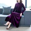 Women's Plus Size Dress Long Gold Velvet Dress Loose Retro Solid A-Line Dress Spring Autumn