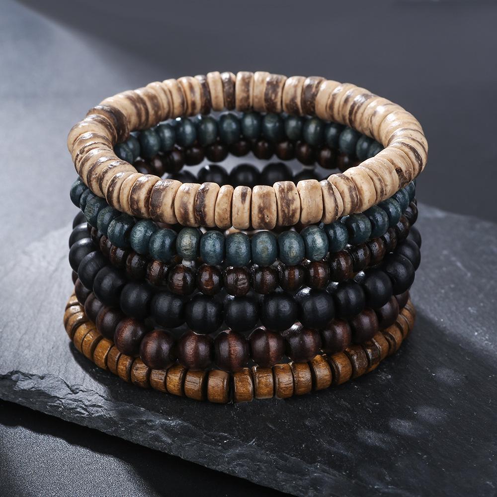 Retro Stacked Beaded Bracelet Set For Men Women Wood Stone Desinger Collection Stacking Bracelet Set Handmade Unisex Accessories