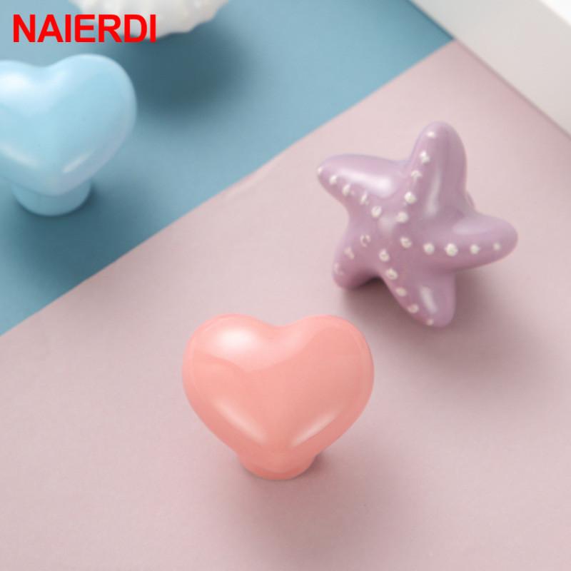 NAIERDI Children Room Ceramic Single Round Wardrobe Handle Kitchen Garden Door Handle Cabinet Handle Cartoon Furniture Handles