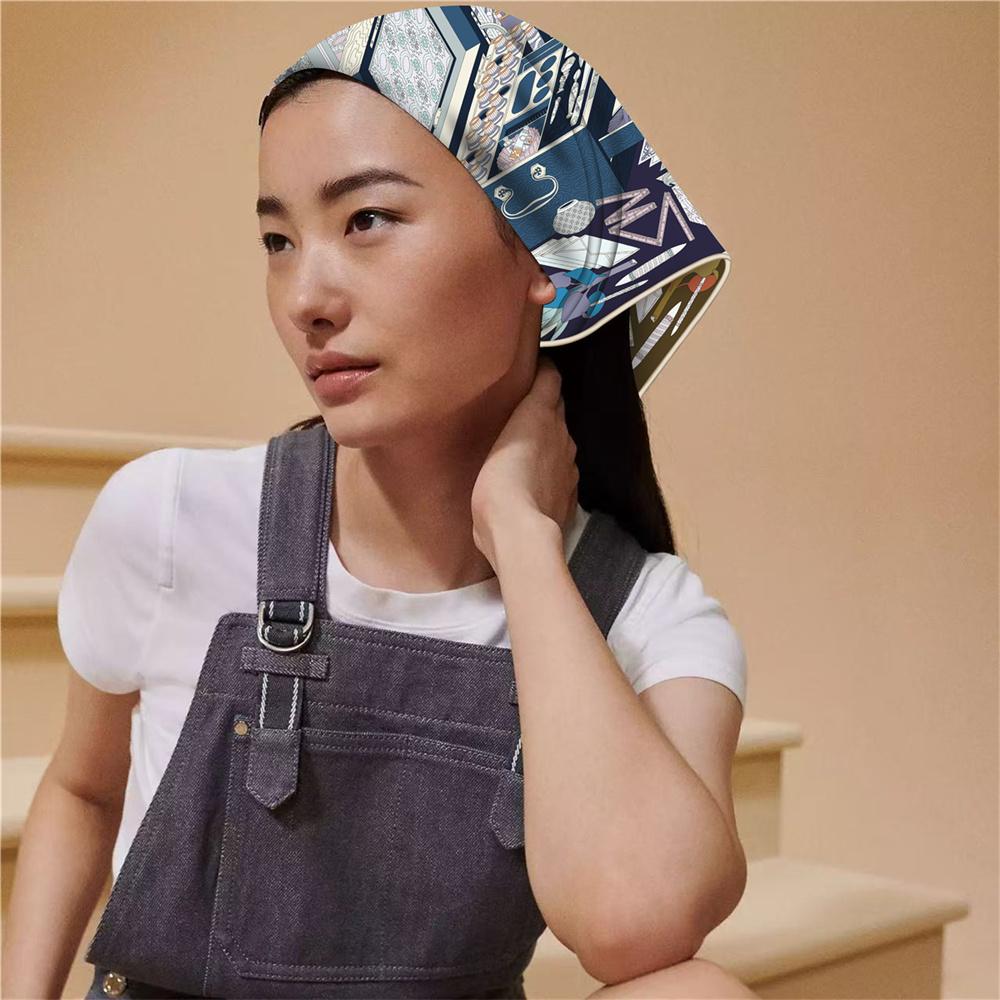 POBING Hand Rolled Twill Silk Scarf Women Toolbox Double Side Printed Square Scarves Wraps Echarpes Foulards Femme Hijab 53CM