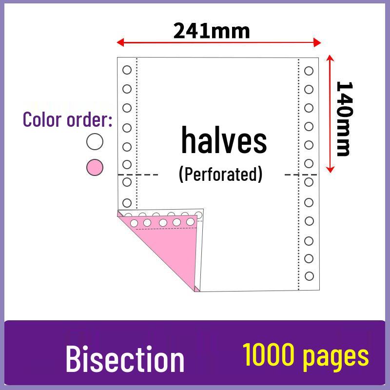 Three-part, two-fold pin-feed paper; two-part, three-fold accounting voucher paper; three-part, four-part printer form.