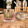 Hand Painted Colorful Glass Cup, Striped Engraved Whiskey Tumbler, Vintage Liquor Glasses for Home Bar Party