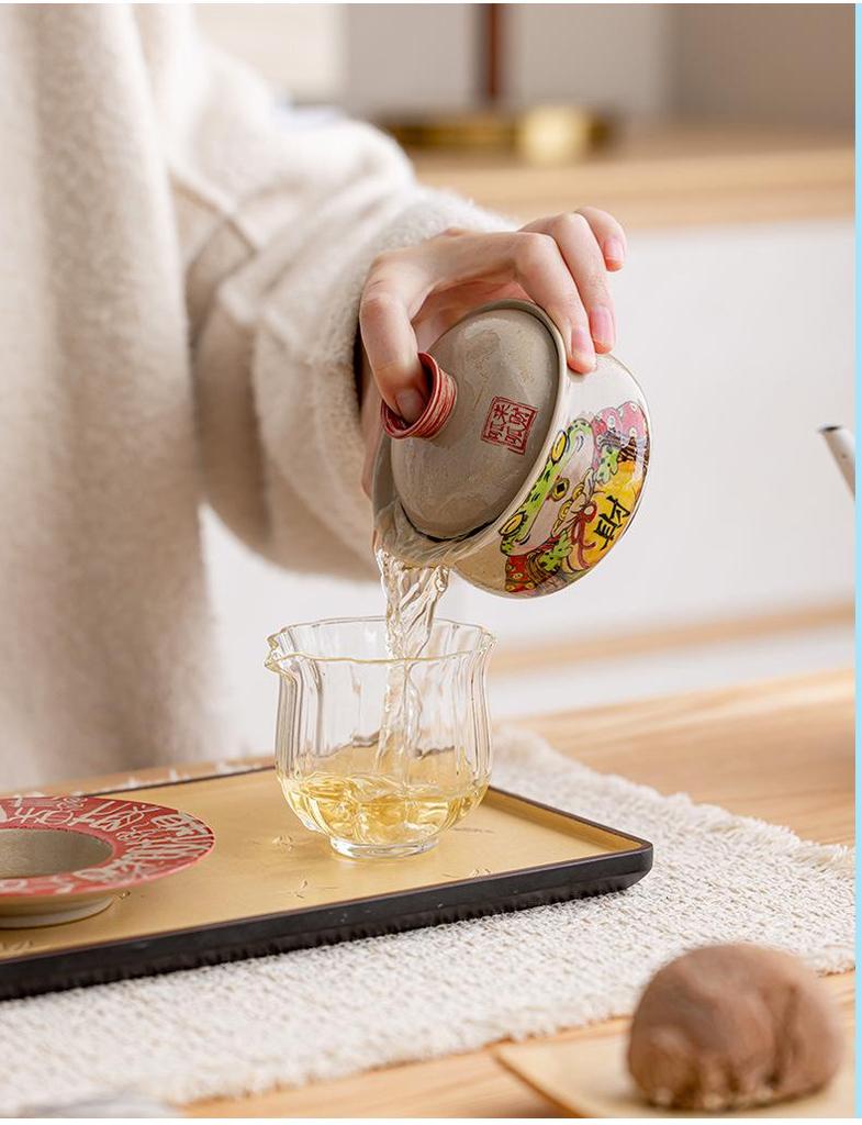 Three Talents Hand-Painted Gaiwan: Large Retro Chinese Tea Set for Home Brewing