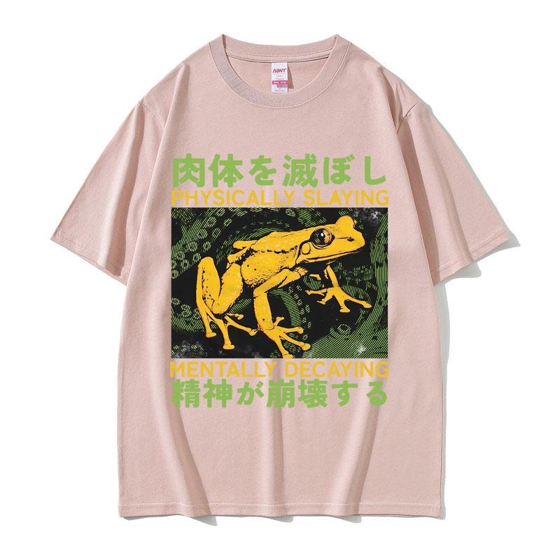 Fyzicky zabíjející unisex rozkládací tričko Vtipné tričko s žabím memem v japonském stylu Unisex Dámské Milovníci žab Ležérní tričko s kulatým výstřihem