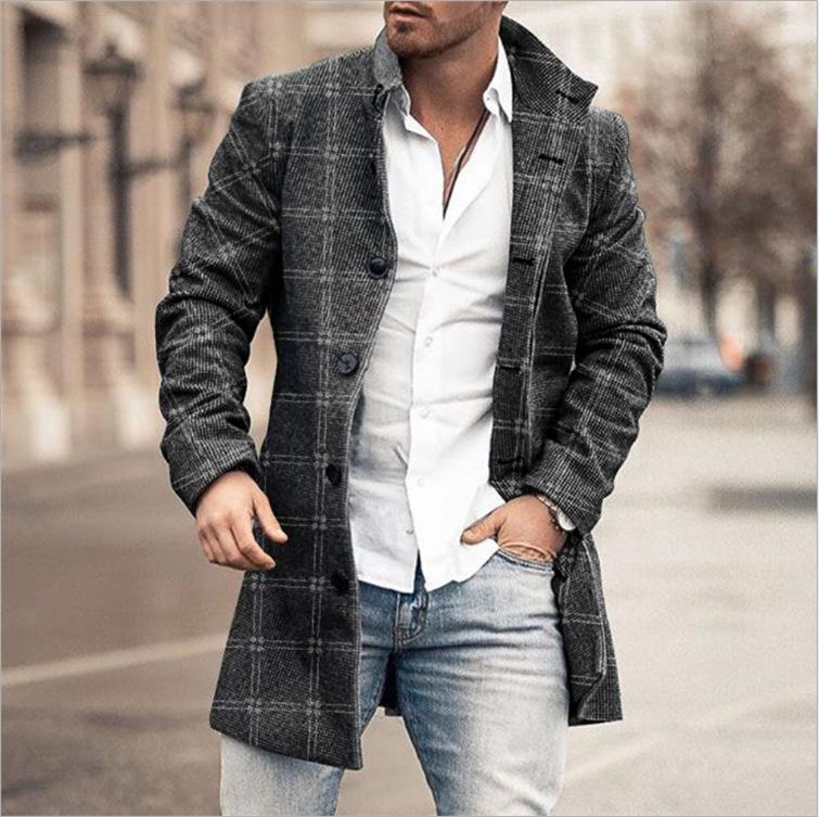Men's Woolen Mid-Length Digital Print Coat - Autumn/Winter Collection