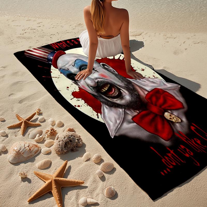 Horror Clown Laughing Beach Towel, Super Soft Microfiber, Gift for Her/Him, Birthday, for Pool, Beach, Travel, Home Decor Fan gifts