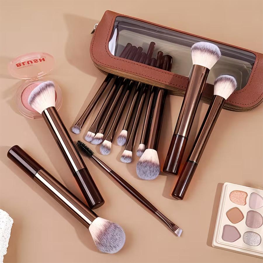 13pcs Makeup Brushes with 1pc Makeup Sponge Puff and Makeup Bag Multi-functional Makeup Tools Foundation Brushes Powder