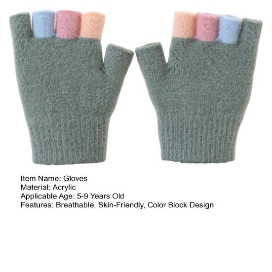 Kids Knitted Gloves Winter Half Finger Gloves Soft Color Block Warm Wrist Gloves for Boys Girls Indoor Outdoor Use