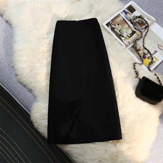 Women Suit Skirt A-Line Style High-Waisted Design Midi Skirt Back Slit