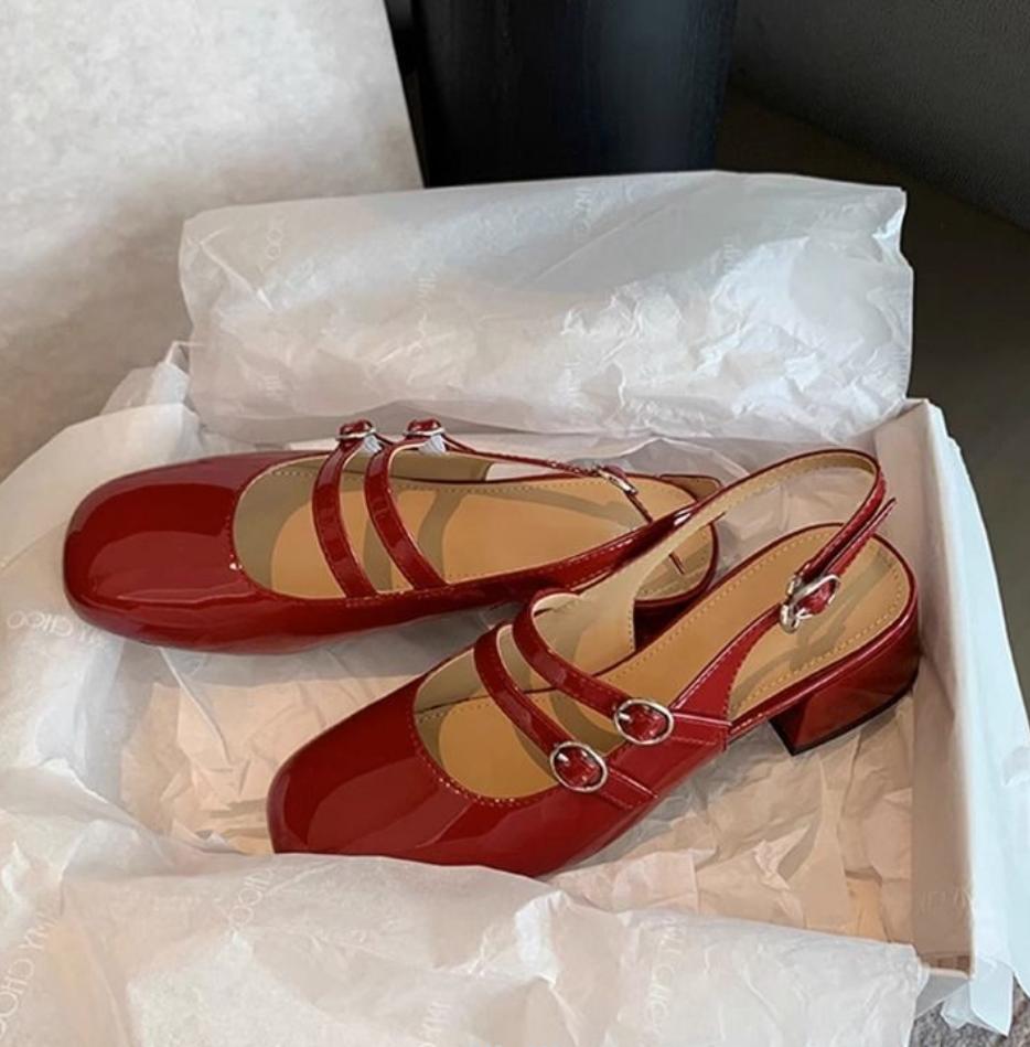 French Vintage Pump Women's Double Buckle Strap Back Open Sandal Summer New Fashion Women Chunky Heels Mary Jane Single Shoes