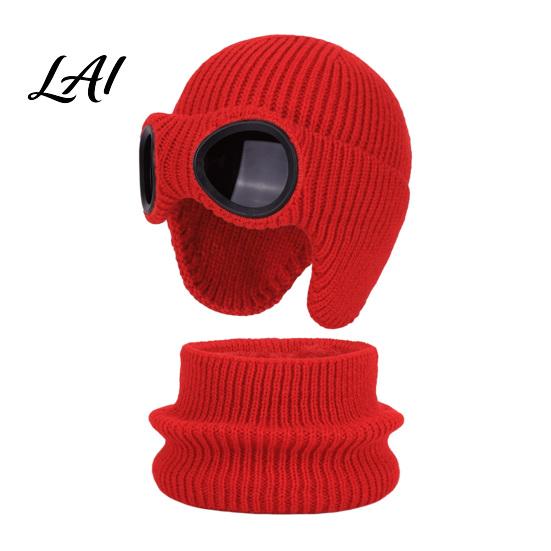 Comfortable Skin Friendly Winter Cap 1 Set Knit Hat Neck Warmer for Kids Earflap with Goggles Childrens And Fleece Lined Aviator Cap Warm Windproof