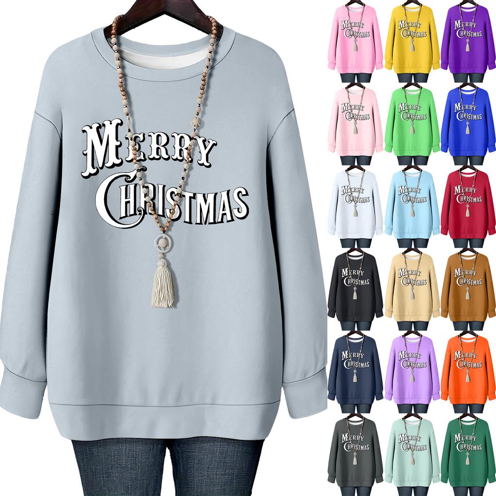 Ladies' Christmas Printed Round Neck Long Sleeved T-shirt Sweatshirt Top