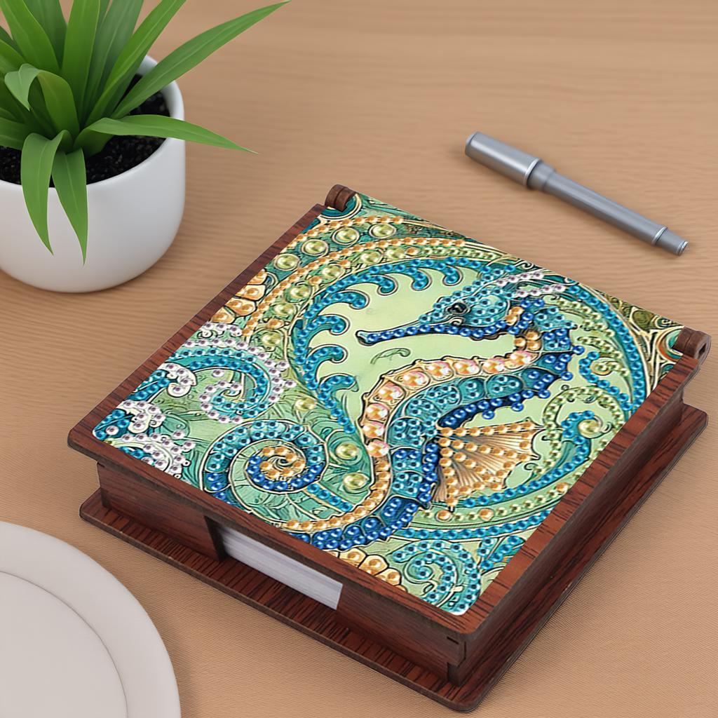 Wooden DIY Diamond Painting Kit Note Box Contains 160 Sheets of Paper Memo Paper Storage Box Diamond Art for Office Desk