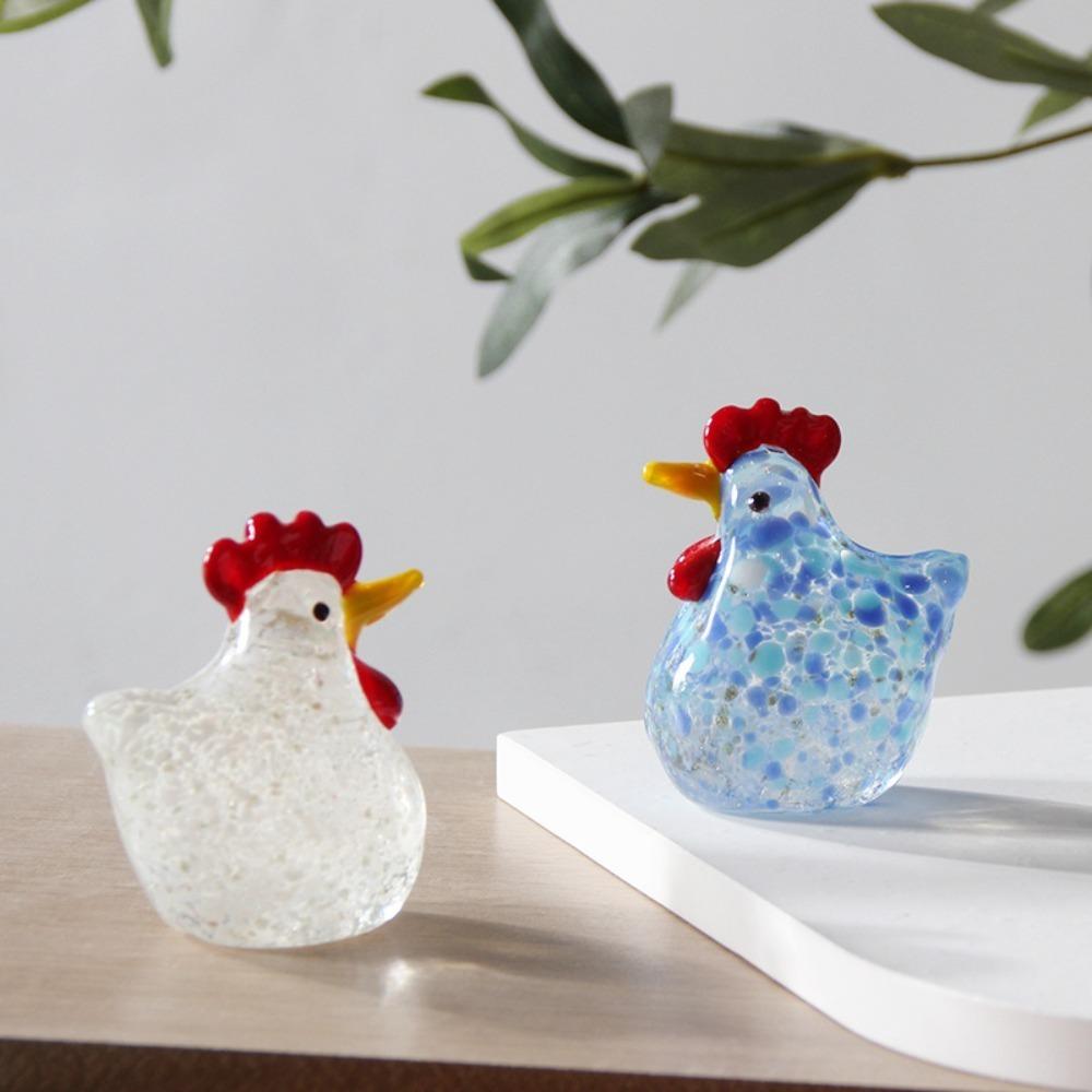 Home Decor Glass Chicken Figurines Hand Blown Turkey Sculpture Cock Miniatures  Photography Props