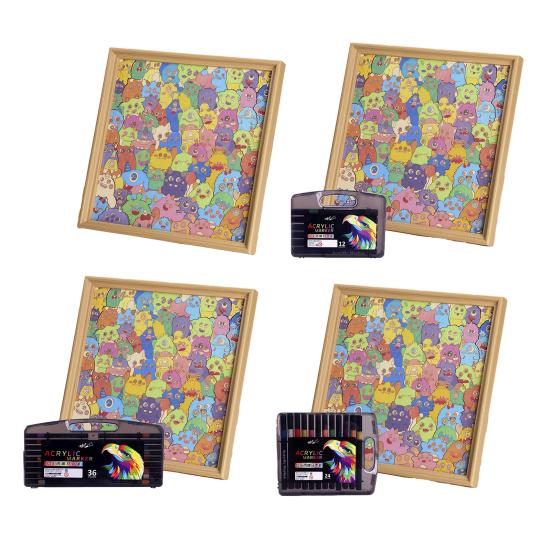 Holz Ausmalpuzzle Set mit Fotorahmen Filzstiften DIY Kinder Erwachsene Handbemaltes Cartoon Puzzle Dekoration Ornament