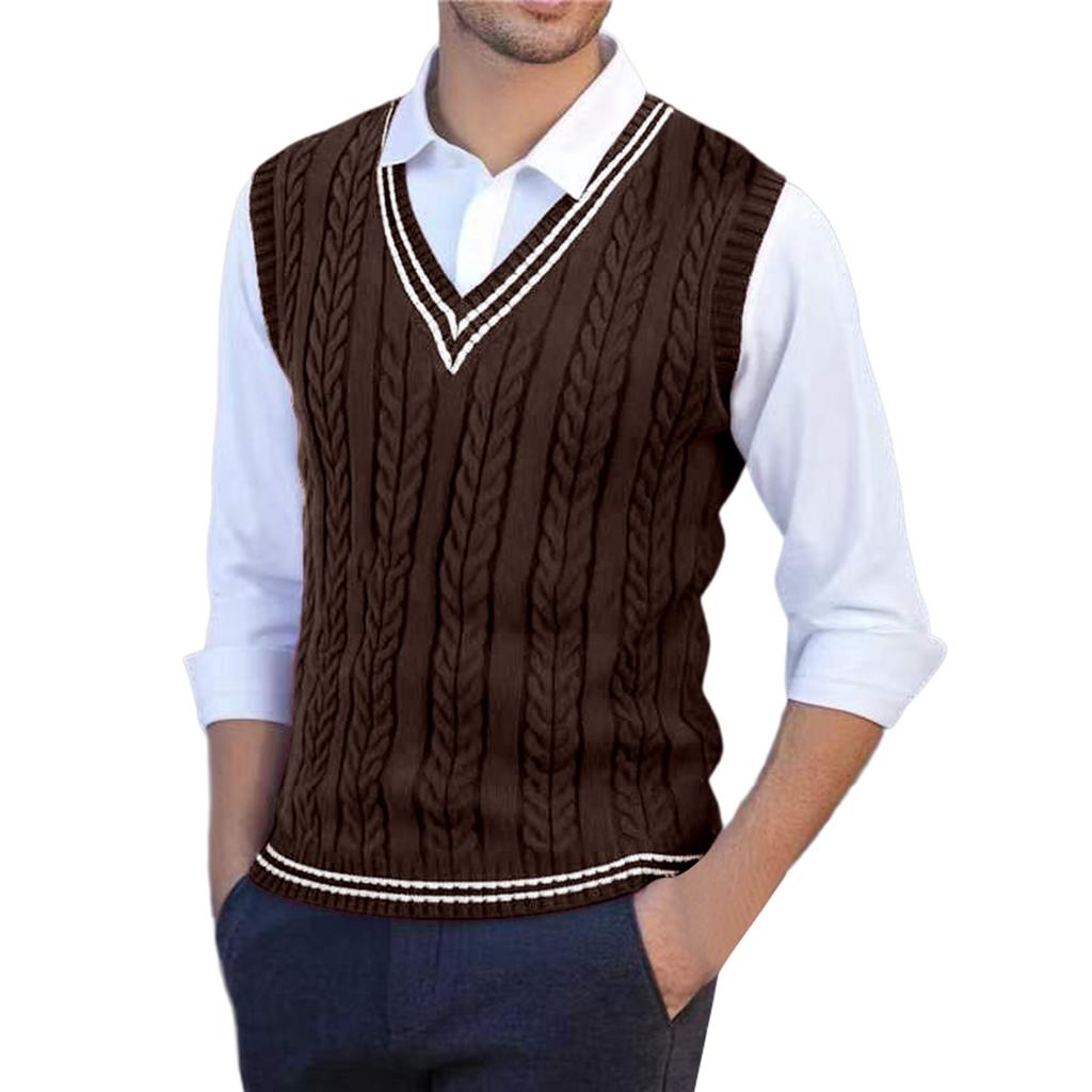 Men's Knitted Sweater V-Neck Twisted Flower Uniform Sweater Vest Knitted Sweater Vest