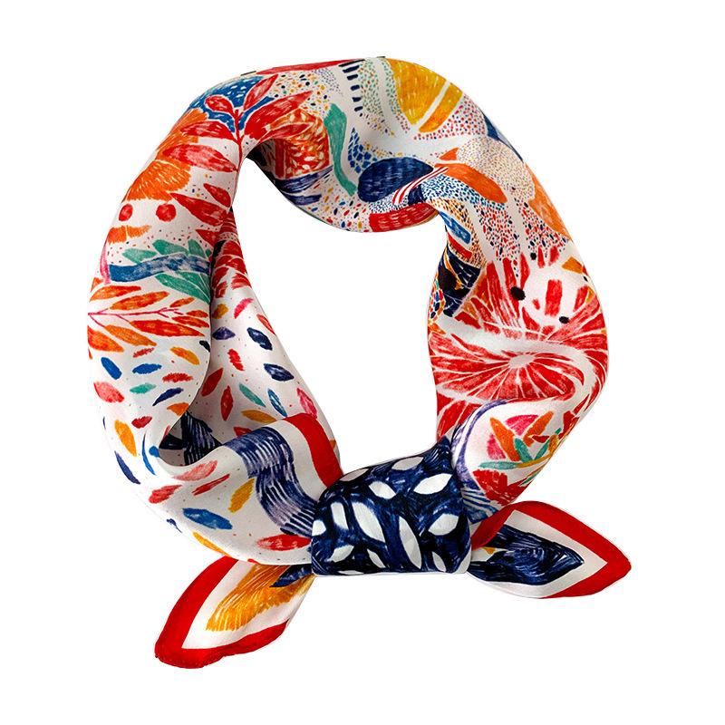 100% Pure Silk Scarf Women Neck Hair Band Foulard Square Small Headband  Fashion Print Neckerchief Scarves Bandana 53*53cm