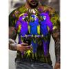Men's Summer 3D Digital Printed Parrot Pattern T-shirt with Vibrant Tropical Style Street Trendy Round Neck Short Sleeve