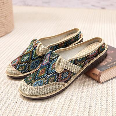 Women's Summer Ethnic Style Embroidered Flat Slippers Linen Soft Soled Cloth Shoes Muller Shoe Style