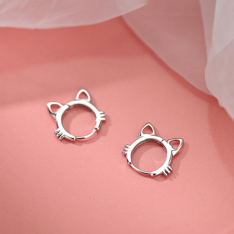 S925 Sterling Silver Cat Hoop Earrings - Minimalist Summer Style