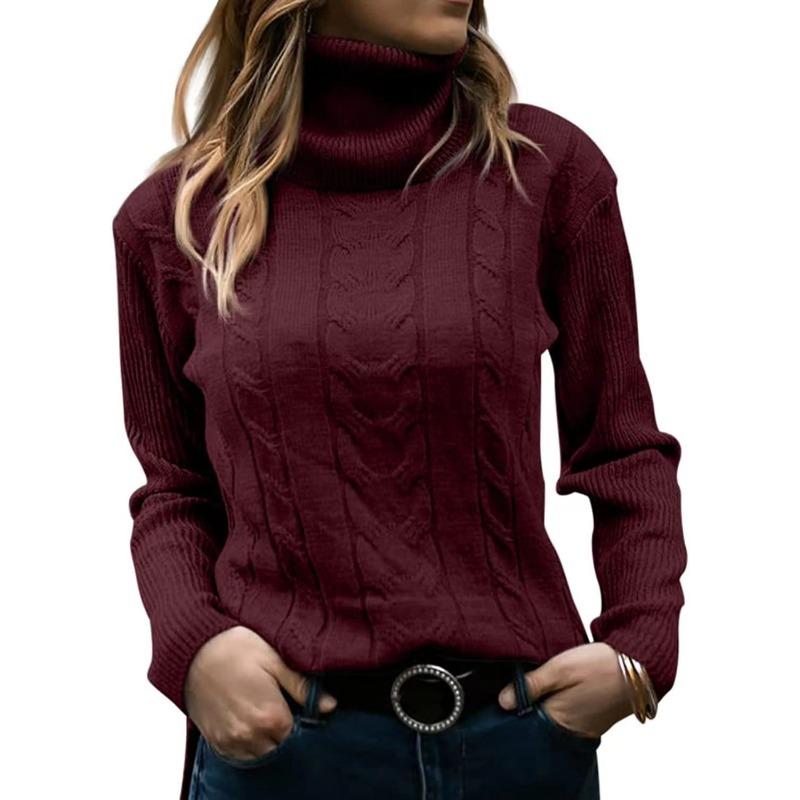 Autumn and Winter Solid Color High Neck Knitted Sweaters Retro Long Sleeved Women's Sweaters