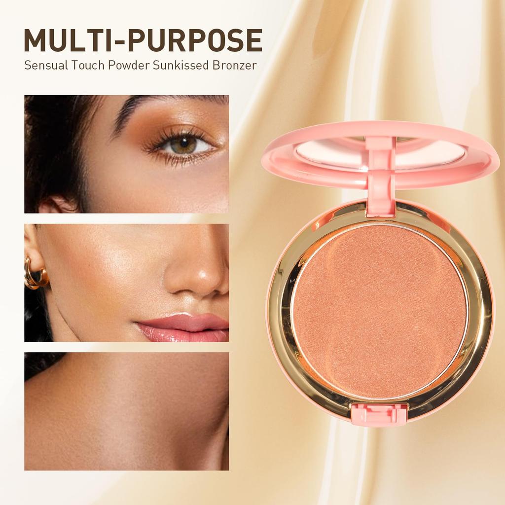 Shimmer Bronzer Powder, Highlighter Bronzer Contour Powder, Soft Texture, Natural Finish, All-Day Longevity, Lightweight, Breathable, Additive-Free