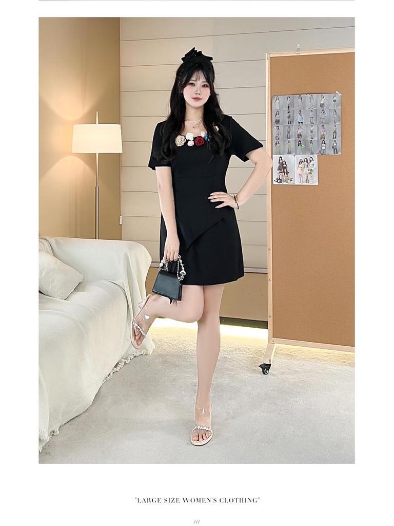 Summer Plus Size Korean-Style Floral Short Sleeve Dress for Casual Students
